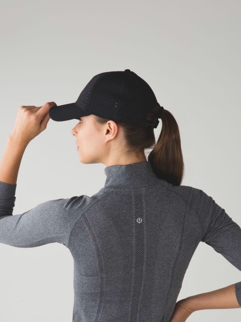 Lululemon Baller Hat Black Perforated Black Baseball Cap O/S Nylon Ponytail